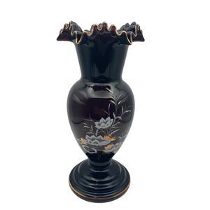 VTG Crystalex Deep Amethyst Bohemian Czech Crystal Vase Painted Flowers 8.5" Tal